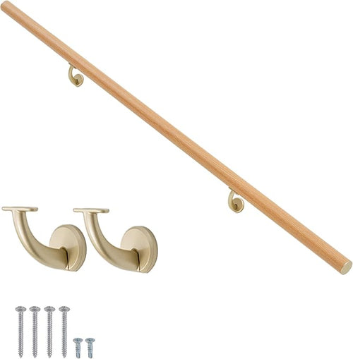 12FT Modern Aluminum Handrail Set, handrails for Indoor Stairs,Deck,Slope, Wall Mounted Staircase handrails, Zink Alloy Brackets Included,Rust Free. (Cherry Wood Grain, 12 FT)