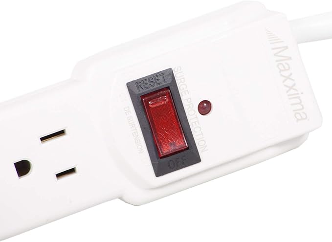 Maxxima 6 Outlet Power Strip Surge Protector - 300 Joules, Features Red On/Off Switch, 4 Pack, Powers Multiple Electronics and Devices Simultaneously, Perfect for Home Appliances - White