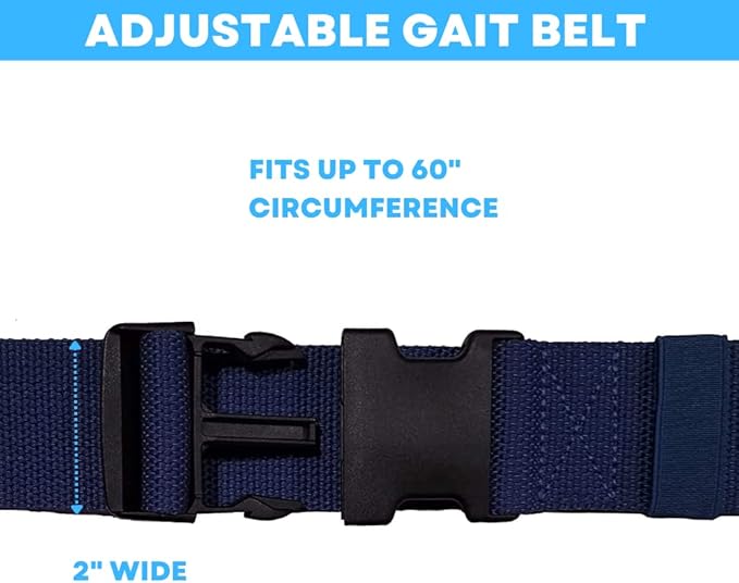 Gait Belt with Plastic Buckle by LiftAid - Transfer and Walking Aid with Belt Loop Holder for Assisting Therapist, Nurse, Home Care - 60"L x 2"W (Navy Blue)