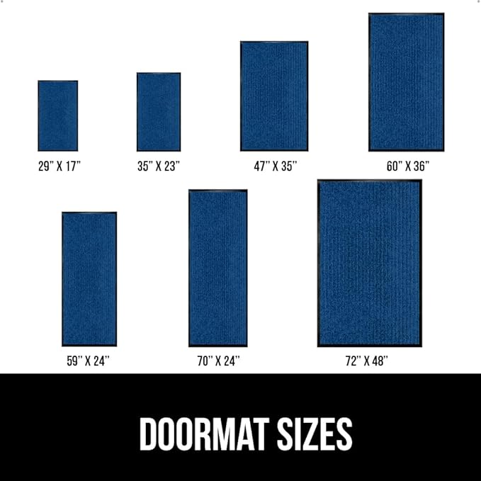 GORILLA GRIP Waterproof Traffic Guard Door Mat, Heavy Duty Entryway Mats, Strong Rubber Back Commercial Utility Rugs for Office Hallway, Garage Floor and Home, Low Profile Carpet Runner, 29x17, Blue