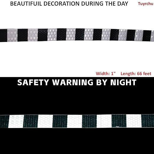 Black White Reflective Tape Outdoor Waterproof 1 inch X 66 feet, High Visibility Hazard Conspicuity Safety Industrial Marking Tape