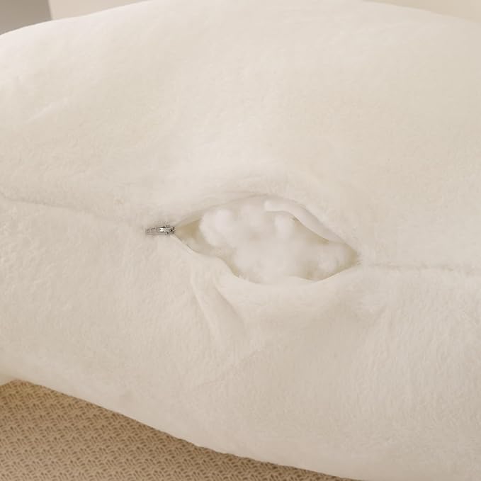 Reading Pillow for Sitting in Bed, Large Backrest Reading Pillow with Arm Rest,Back-Rest Support Cushion for Sit Up on Couch, Sofa, and Floor, Dorm Essentials (White Faux Fur, Standard(17"))