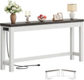 Cyclysio 63" Console Tables for Entryway, Long Console Tables for Living Room, Behind Couch Table, Sturdy Wood Support Farmhouse Entryway Table with 3AC+2USB Charging‌ Station, Oak Grey