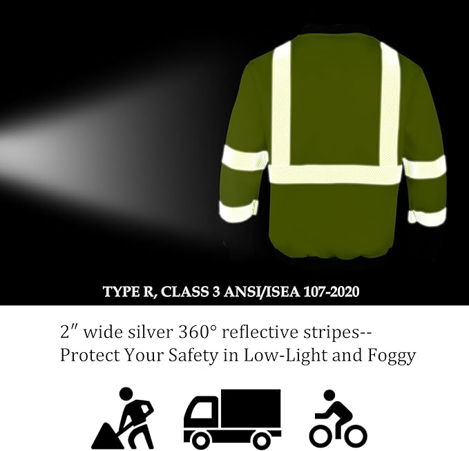 VENDACE Hi Vis Safety Sweatshirts for Men Reflective ANSI Class 3 High Visibility Construction Work Crew Sweatshirt No Hood