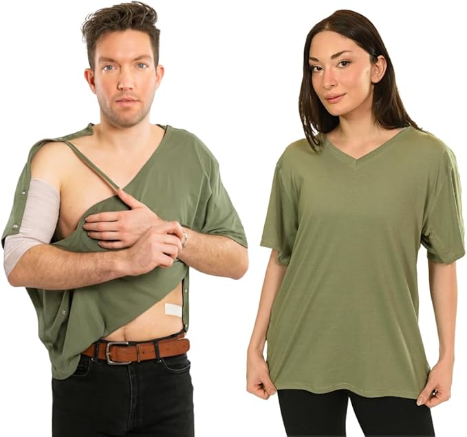 Inspired Comforts Unisex Post Surgery & Rehab V Neck Dual Access Snap Shirt