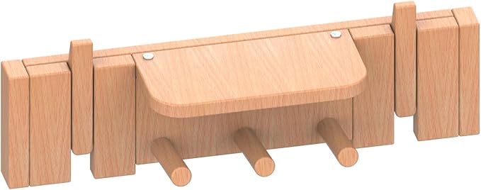 Wall Mounted Piano Key Hanger | Flip Style Hook | Entrance Wall Art Hook, Made of Oak Wood (3 Times Painted, 4 Times Polished) (Fence Beech, 6Hooks)