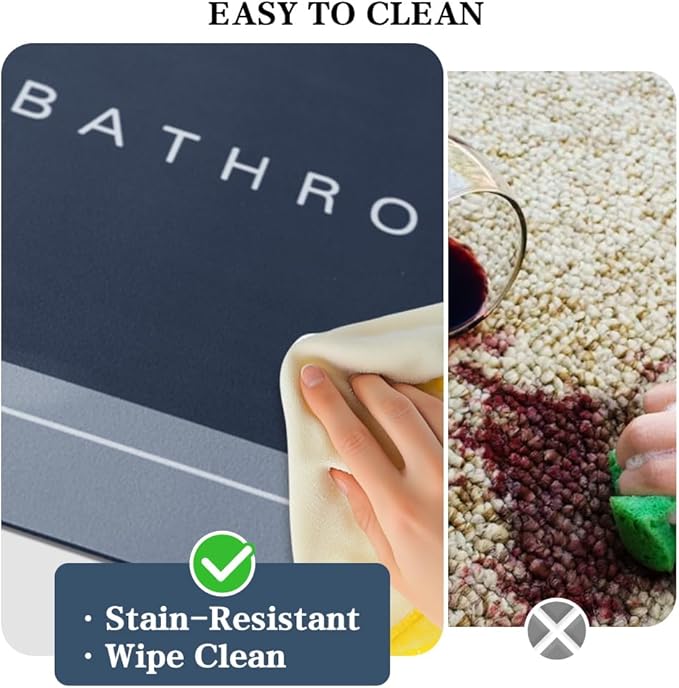 Bath Mat Rug, Rubber Non-Slip Quick Dry Bathroom Rugs, Super Absorbent Bath Mat, Thin Floor Shower Mat Fit Under Door, Bath Rug for Bathtub, Shower and Sink (17"x59", Blue)
