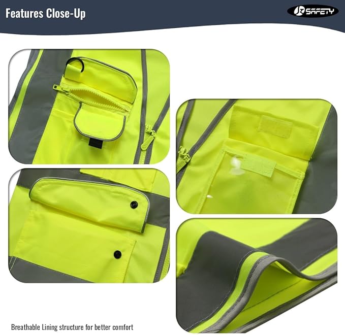 JKSafety 20 Pack 9 Pockets Class 2 High Visibility Zipper Front Safety Vest With Reflective Strips,Meets ANSI/ISEA Standard (2X-Large 156-Yellow)