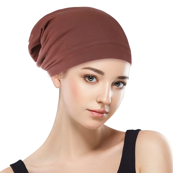 Silk Satin Lined Bonnet Sleep Cap - Adjustable Stay on All Night Hair Wrap Cover Slouchy Beanie for Curly Hair Protection for Women and Men - Solid Caramel