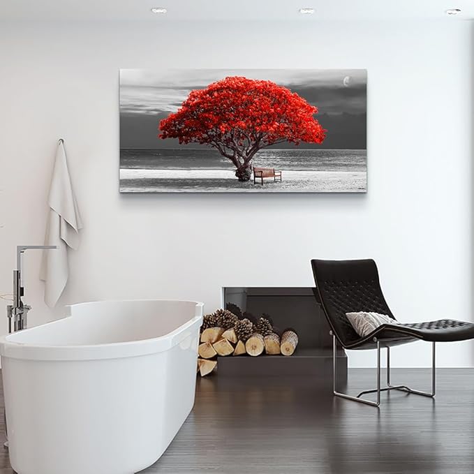 Lapremoly Canvas Wall Art For Living Room farmhouse Wall Decor For Bedroom Office Decor Black And White Wall Paintings Red Trees Pictures Framed Mural Home Decor Prints Posters Artwork 20X40 inch