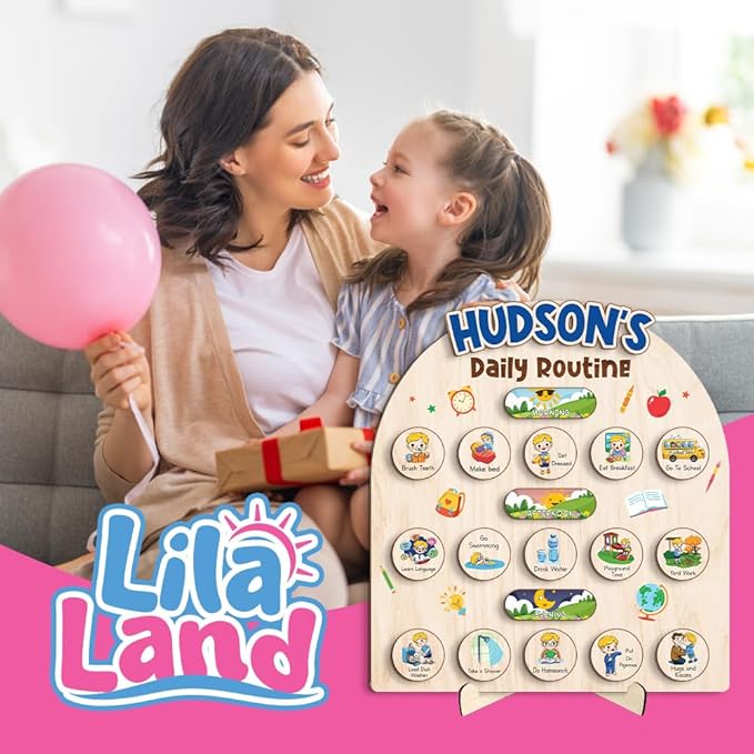 Wooden Chore Chart for Boys, Daily Routine Chart for Kids, Visual Schedule, Chore Reward Chart, Bedtime Morning Routine Chart for Toddlers (05)