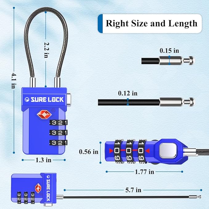 SURE LOCK TSA Approved 3-Digit Combination Luggage Locks – Open Alert Indicator, Re-settable Code with Zinc Alloy Body, Easy-Read Dials for Suitcase, Backpack, Gym Locker & Toolbox (Multiple Colors)
