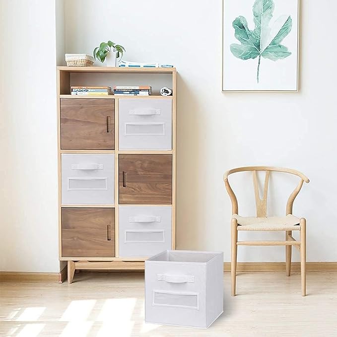 artsdi Fabric storage cubes (Set of 8) 11 Inch Cube Storage Bin, Cube storage with 8 Labels Window Cards & a Pen, Foldable cube Organizer bins,11x11 Storage bin, Cubby Organizer Boxes, White