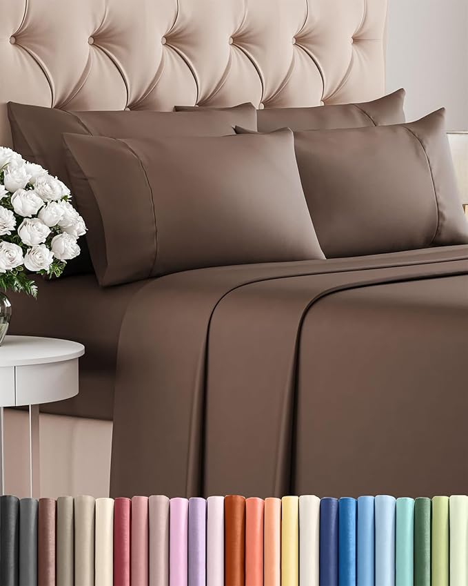 Full 6 Piece Sheet Set - Cooling & Breathable Bed Sheets - Hotel Luxury Bed Sheets for Women, Men, Kids & Teens - Comfy Bedding with Deep Pockets & Easy Fit - Soft and Wrinkle Free - Full Brown Sheets