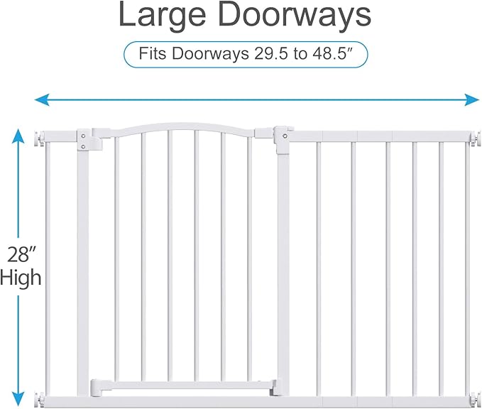 Great Gates Pet Gate - Durable Steel Gate for Stairs - Self-Closing Door & 2-Step Child Proof Lock - Wall-Friendly Dog Gates for Doorways (Fits Most) - 29.8"- 47.5", 28” Tall