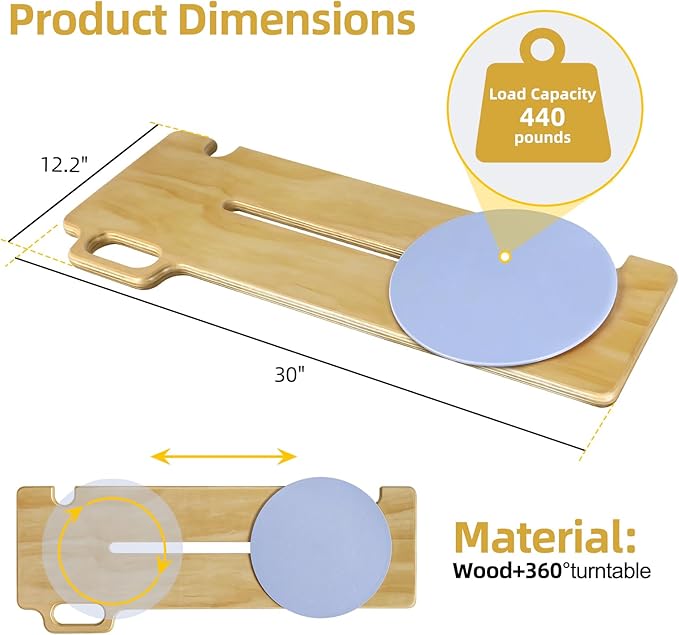 Transfer Board Patient Slide Assist Device for Transferring Patient Elderly, and Disabled from Wheelchair to Bed, Toilet, Bathtub, Sliding Boards Platform with Single Handle (30" x 12" x 0.7")
