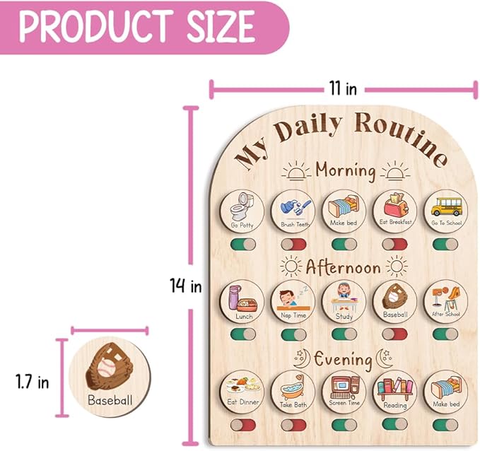 Daily Routine Chart for Kids, Visual Schedule, Routine Chart for Toddlers 3-5, Morning Bedtime Routine Chart for Toddlers, Wooden Chore Chart for Kids