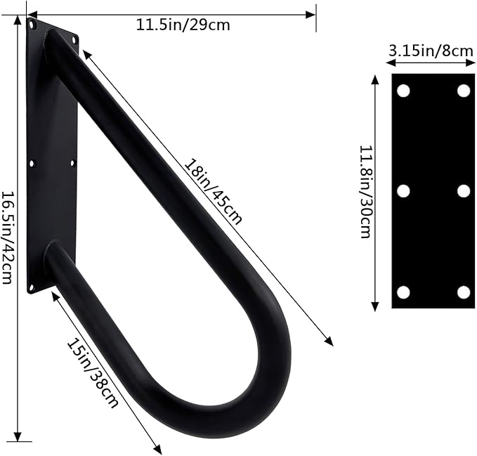Handrails for Outdoor Steps Wall Mount, Railings for 1-2 Steps, U-Shaped Handrail with Matte Black Finished, Stair Handrails for Garage, Porch, Yard and Garden (18" Length, 1.25" Pipe)