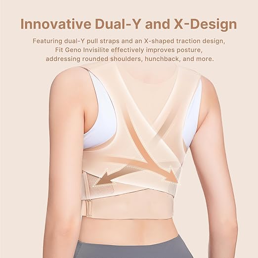 Fit Geno Posture Corrector for Women Invisilite: Invisible Lightweight Back Brace for Neck Shoulder & Upper Back Pain Relief - Improve Posture Correct Hunchback Slouching Under Clothes X-Large