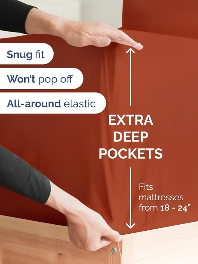 Extra Deep Full Sheet Set - 6 Piece Breathable & Cooling Sheets - Hotel Luxury Bed Sheets Set - Easy & Secure Fit - Soft, Wrinkle Free & Comfy Sheets Set - Terracotta Sheet Set with Extra Deep Pockets