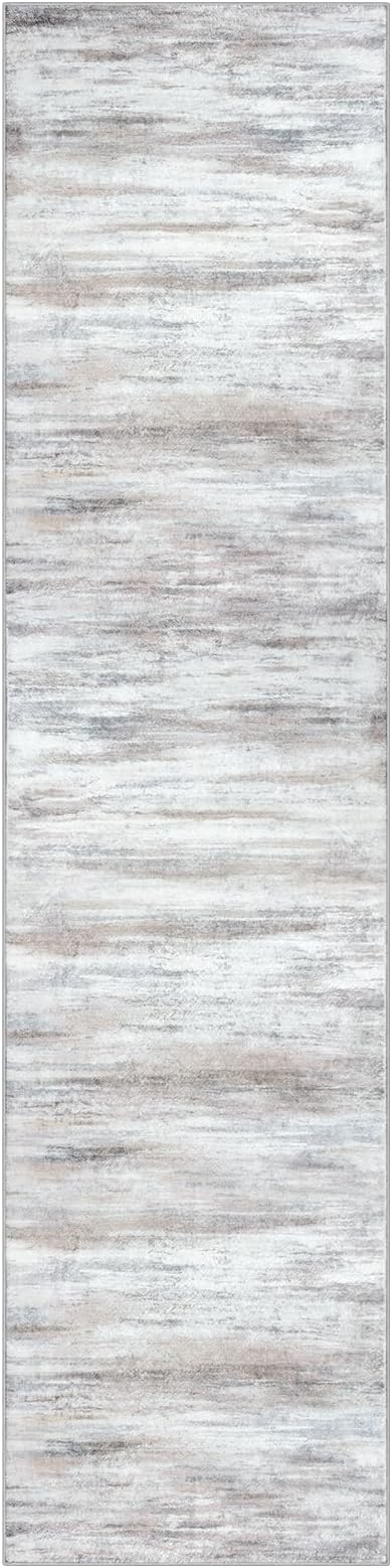 KOZYFLY Modern Abstract Runners for Hallways 2x10 Washable Rug Runner Non-Slip Soft Striped Kitchen Runner Rugs, Beige Print Carpet Runner for Entryway Bathroom Laundry Room Foyer