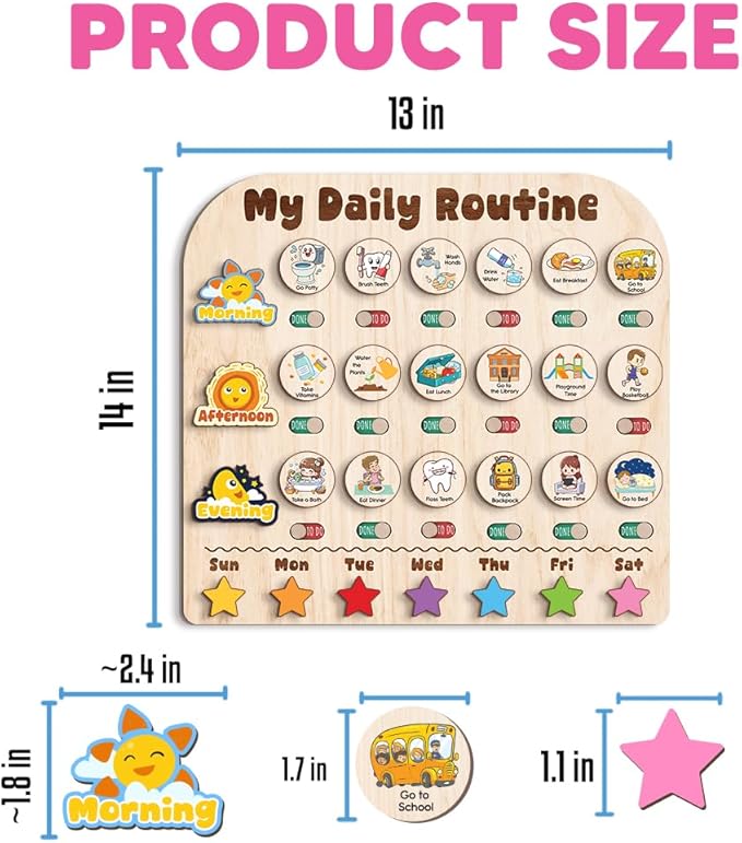 Wooden Daily Routine with Stars, Chore Chart for Kids, Visual Schedule for Kids, Morning Evening Routine Chart, Preschool Routine Chart, Routine Chart for Kids