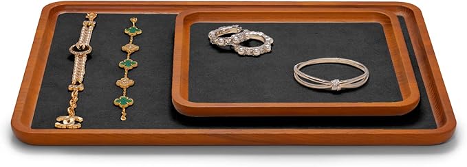 Oirlv Solid Wood Jewelry Tray Jewelry Display Holder Showcase Jewelry Display Organizer (Large, Grey)