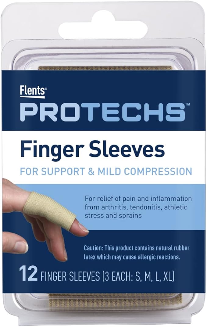 Flents Finger Sleeves, Pain Relief for Arthritis, Inflammation, Cracking, Blisters, Tendonitis & Athletic Stress, Plastic Wrap for Support & Compression, Assorted Size, 12 Count