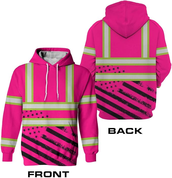 US Flag High Visibility Hoodie for Men Reflective Hoodie Safety Workwear for Worker Runner Patriotic ACC02