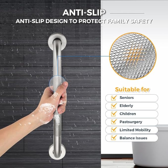 Grab Bars for Shower, 1 Pack 32-Inch Anti Slip Shower Handles for Elderly, Safety Shower Grab Bar, Stainless Steel Handicap Grab Bars for Bathroom,Toilet (Brushed Nickel, 1" Diameter)