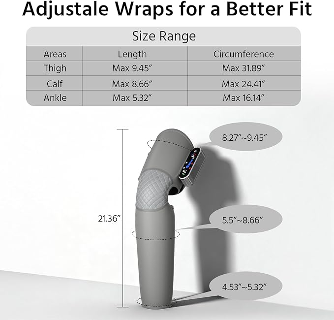 yoyomax Leg Massager with Heat, Adjustable Calf Thigh Knee Massager for Relaxation, 3 Intensity & Temperature Settings