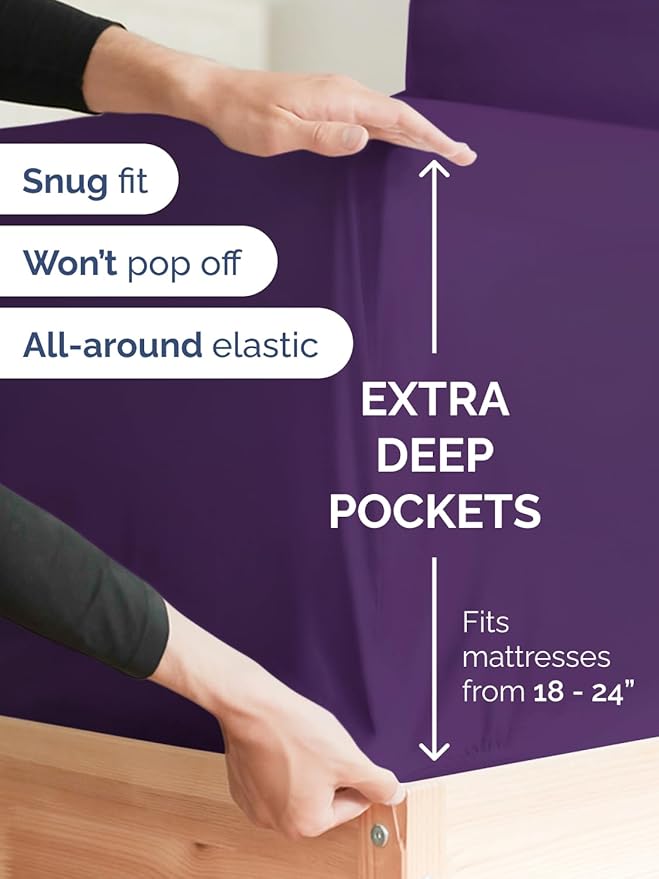 Extra Deep King Sheet Set - 6 Piece Breathable and Cooling Sheets - Hotel Luxury Bed Sheets Set - Easy & Secure Fit - Soft, Wrinkle Free and Comfy Sheets Set - Purple Sheet Set with Extra Deep Pockets