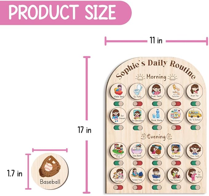 Personalized Wooden Daily Routine Chart 11x17", Visual Schedule, Routine Chart for Toddlers, Morning Bedtime Routine Chart for Toddlers (05)