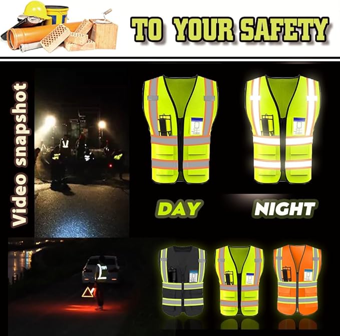YOWESHOP High Visibility Reflective Safety Vest with Pockets Custom Your Logo Safety Workwear