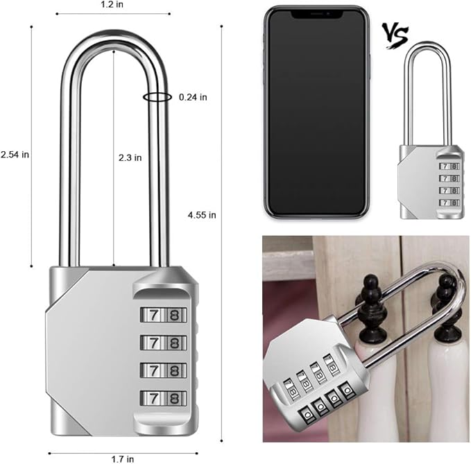 2 Pack disecu 2.6 Inch Long Shackle Combination Lock, 4 Digit Outdoor Waterproof Padlock for School Gym Locker, Sports Locker, Storage Unit, Gate, Fence, Toolbox, Cabinet (Black and Silver)