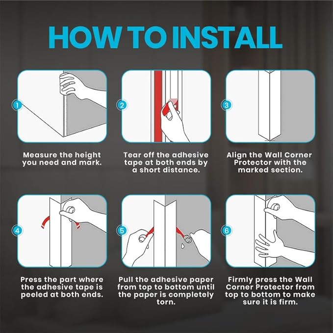 Proflex Wall Corner Protector - White Textured 2 inch x 36 inch - Pack of 6 - Self Adhesive Corner Guards for Walls Edge Protection – Easy to Apply – No Tools Needed