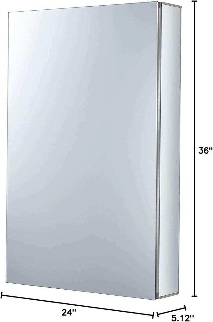Fine Fixtures Bathroom Medicine Cabinet - Single Door, Aluminum, Recessed/Surface Mount, 24" x 36", Right/Left Hinged, Mirrored Interior