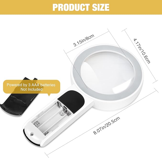 Magnifying Glass with Light, High Magnification Handheld Large Magnifying Glass 18LED Cold and Warm Light with 3 Modes, Illuminated Lighted Magnifier for Seniors Reading, Coins, Jewelry, Exploring