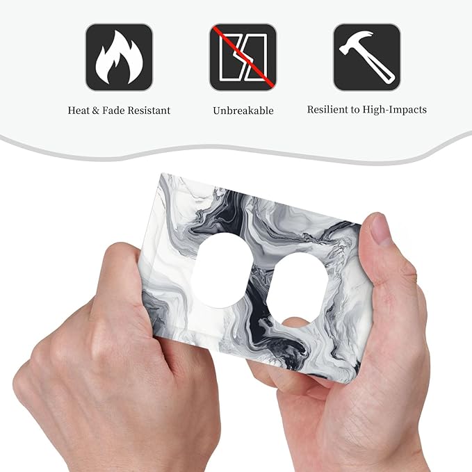 Abstract Marble Ink Texture Grey Marble Print Outlet Covers 1 Gang Duplex Light Switch Cover Decorative Switch Plates Electrical Receptacle Faceplate Wall Plate for Bathroom Kitchen Decor