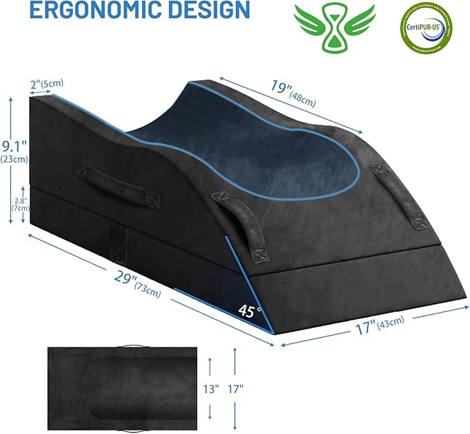 Double Leg Elevation Pillows, Wedge Pillow for After Surgery, Memory Foam Support Adjustable, Comfort Care for Back Knee Hip Ankles Pain, Knee Pillow for Sleeping Blood Circulation Black