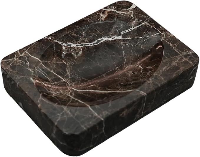 Natural Marble Soap Dish, Emperador Dark Rectangle Jewelry Dish, Dark Brown Style Shower Soap Holder, Modern Stone Sponge Holder, Bar Soap Saver Tray for Bathroom, Kitchen, Easy to Clean