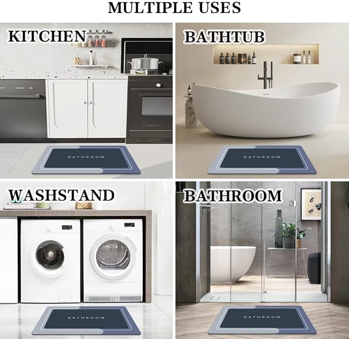 Bath Mats 17x27 Inch, Modernized Magic Mat Bathroom, Rubber Anti Slip Quick Drying Absorbent Bathroom Rug, Shower Room Rugs for in Front of Bathtub, Sink, Blue