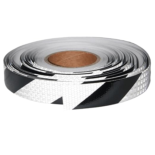 Black White Reflective Tape Outdoor Waterproof 1 inch X 166 feet, High Visibility Hazard Conspicuity Safety Industrial Marking Tape