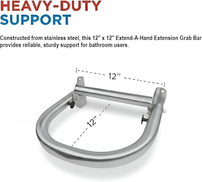 Extend-A-Hand Grab Bar Extension 12"x12"| Heavy-Duty Bathroom Safety Handrail, Non-Slip Stainless Steel Support Grab Bar for Elderly, Disabled & Injury Recovery.