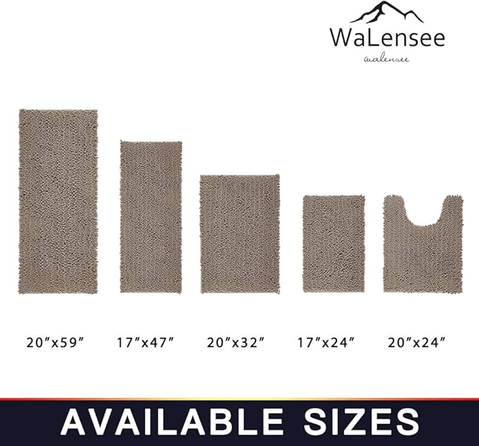 Walensee Bathroom Contour Rug Non Slip Toilet U Shaped Bath Mat (20x24, Taupe) Water Absorbent Super Soft Shaggy Chenille Machine Washable Dry Extra Thick Perfect Absorbant Best Plush Carpet