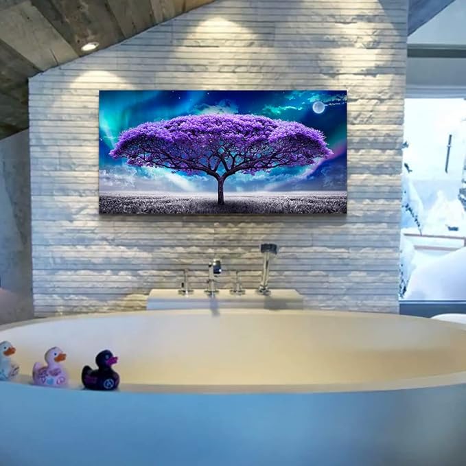 Lapremoly Canvas Wall Art For Living Room Large Size Farmhouse Decor Bedroom Purple Tree Abstract Scenery Pictures Artwork Prints Office Painting Dormitory Modern Home Decorations, 24x48inches