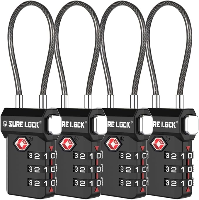 SURE LOCK TSA Approved 3-Digit Combination Luggage Locks – Open Alert Indicator, Re-settable Code with Zinc Alloy Body, Easy-Read Dials for Suitcase, Backpack, Gym Locker & Toolbox (Multiple Colors)