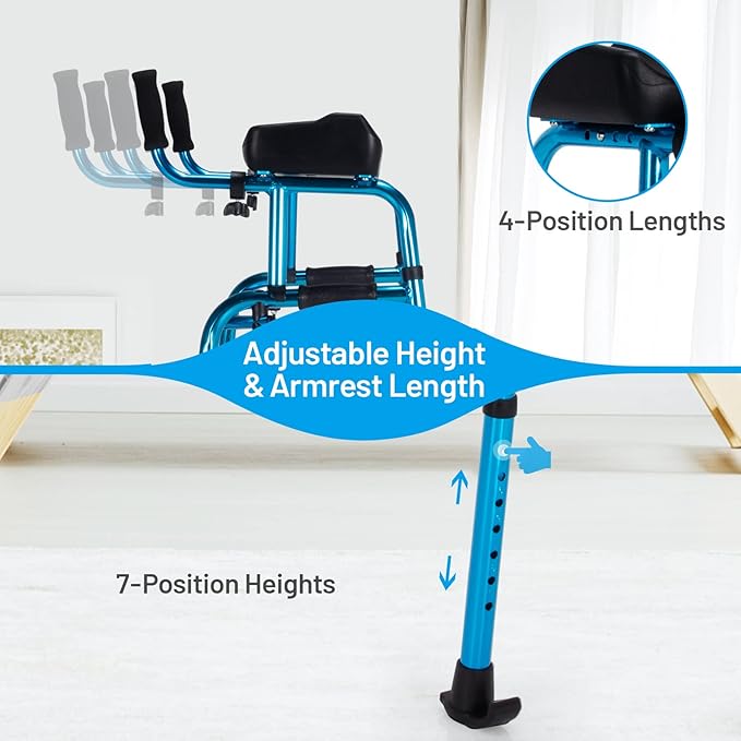 Goplus Walkers for Seniors, Foldable Standard Walker with 5’’ Wheels and Removable Padded Armrests 440lbs, Lightweight Walking Mobility Aid, Folding Platform Walker for Elderly, Handicap, Disabled