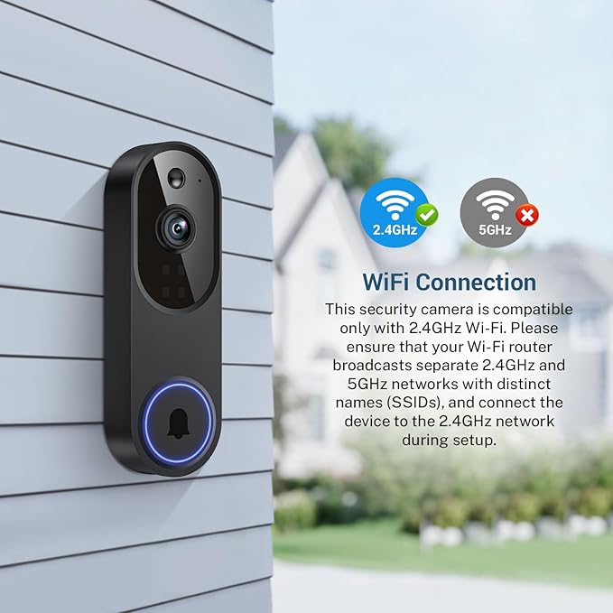 1080p Wireless Video Doorbell Camera, Battery Powered, AI Human and Motion Detection, 2 Way Talk, Night Vision, Cloud Storage (Sold Separately), 2.4G WiFi Only, Indoor/Outdoor Surveillance