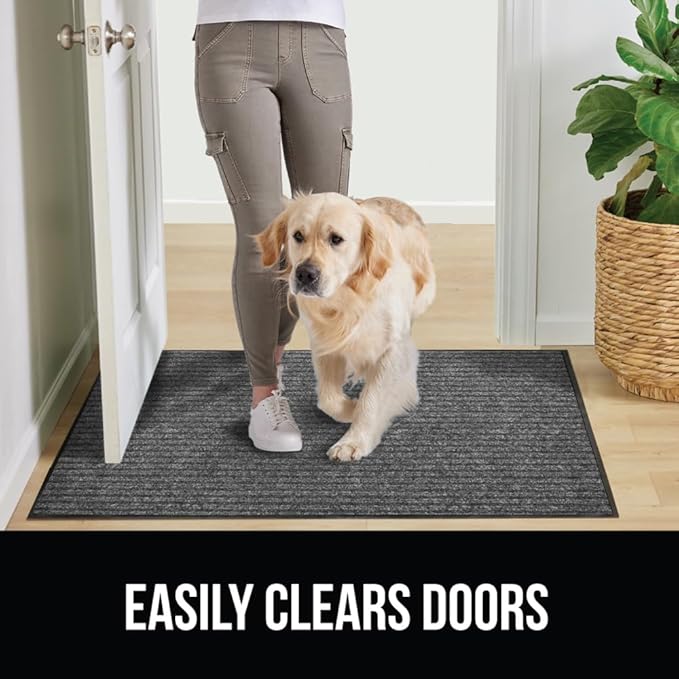 GORILLA GRIP Waterproof Traffic Guard Door Mat, 70x24, Heavy Duty Entryway Mats, Strong Rubber Back Commercial Rugs for Office Hallway, Garage Floor and Home, Low Profile Carpet Runner, Light Gray